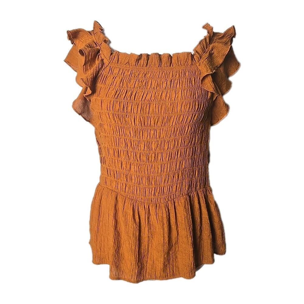 Nanette Lepore Women's Flutter Sleeve Blouse Top Glazed Ginger Smocked Medium M